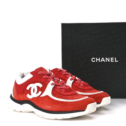 Chanel Tweed Suede Felt CC Sneakers 45 Red 8 of 10