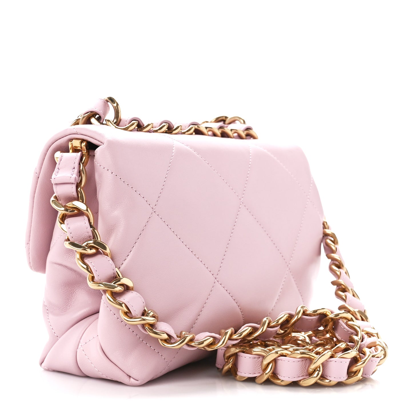 Lambskin Quilted Small Chain Top Handle Flap Rose Clair