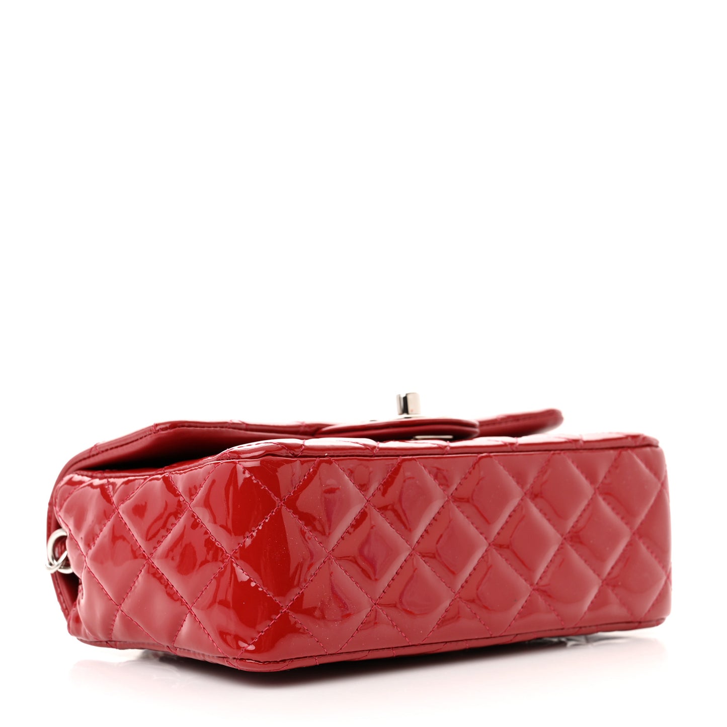 Patent Calfskin Quilted Mini Rectangular Flap Red