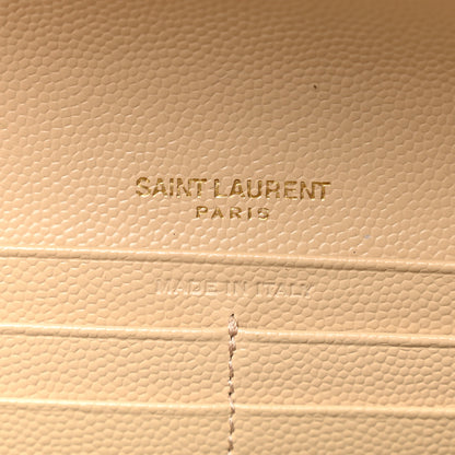 Saint Laurent Grain De Poudre Matelasse Chevron Monogram Flap Wallet Dark Beige 5 of 9