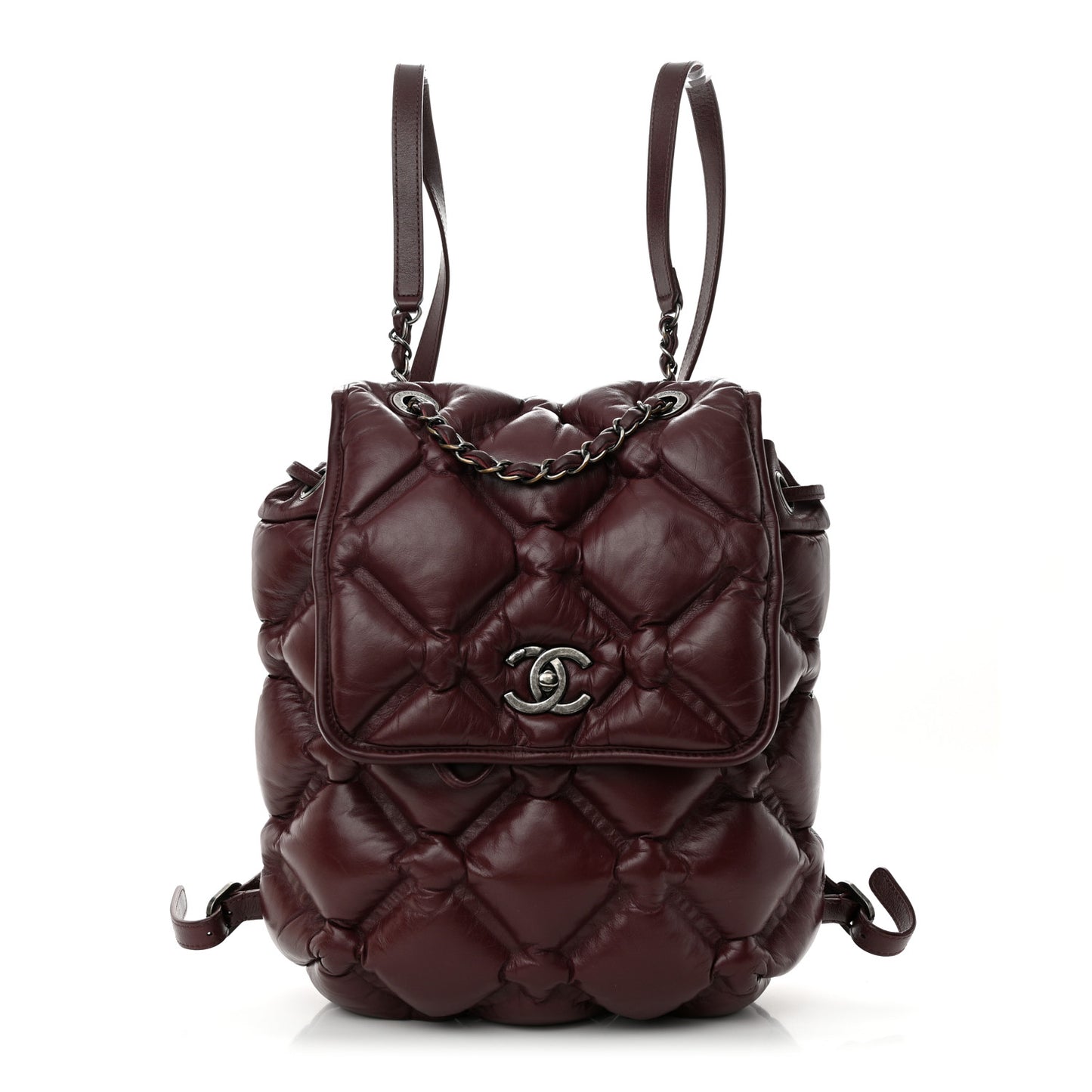 Calfskin Quilted Chesterfield Backpack Burgundy
