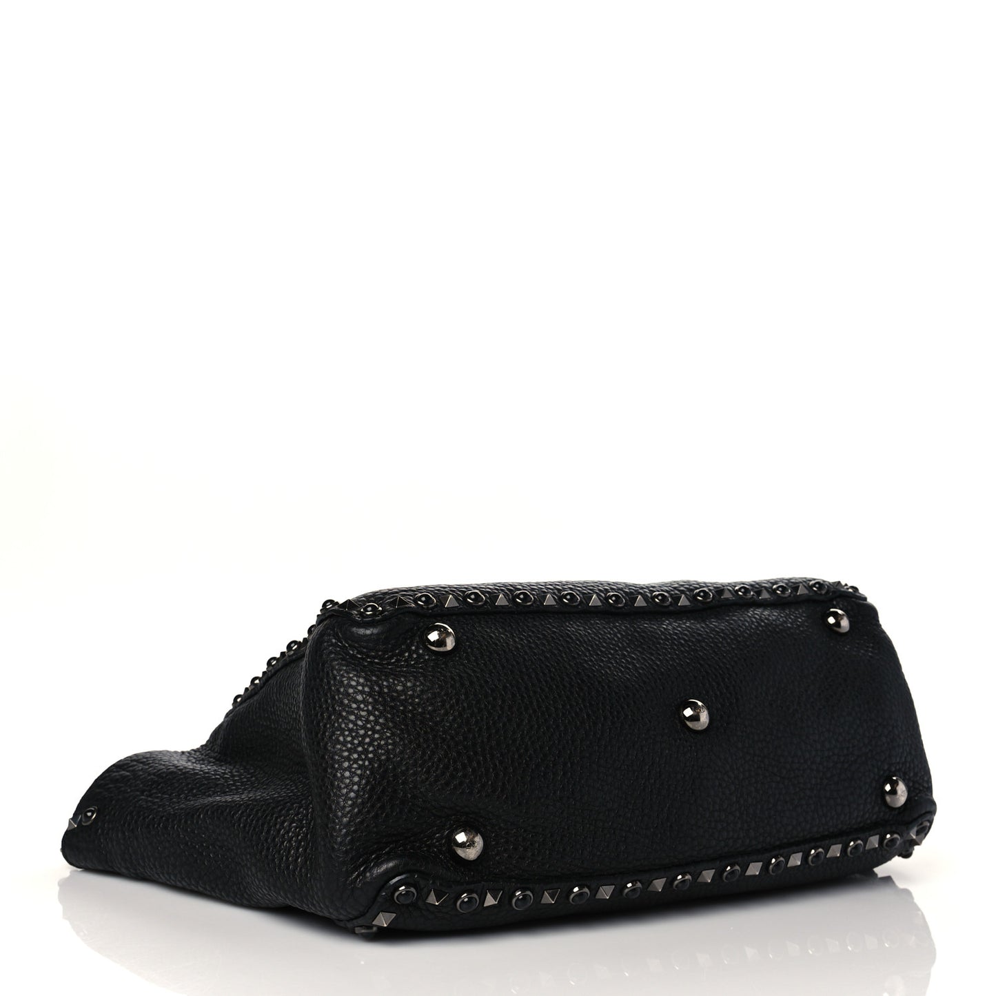 Grained Calfskin Onyx Medium Rockstud Rolling Tote Black