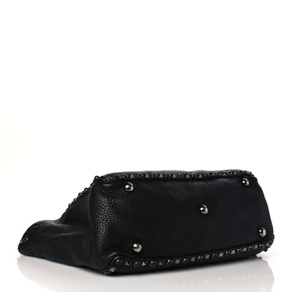 Valentino Garavani Grained Calfskin Onyx Medium Rockstud Rolling Tote Black 3 of 8