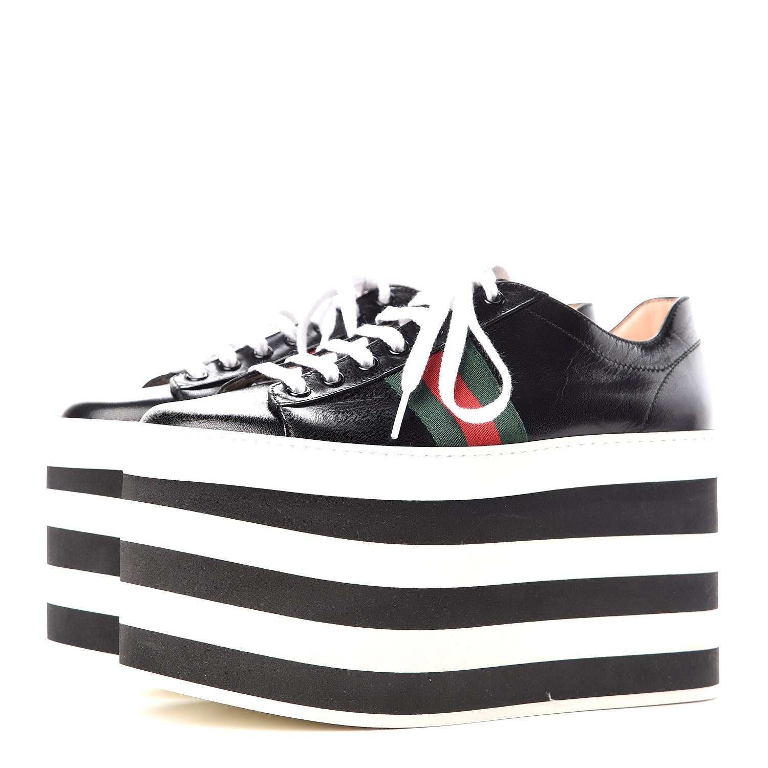 Gucci Malaga Kid Peggy Platform Sneakers 37 Black White 3 of 9