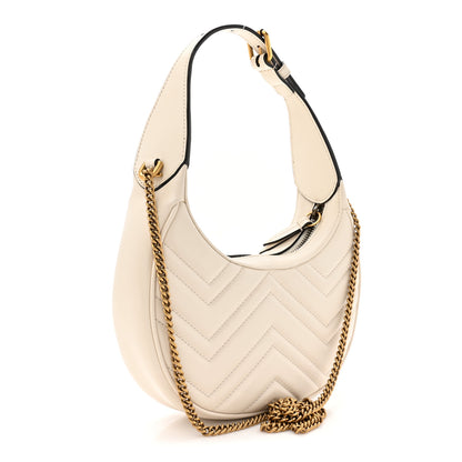 Gucci Calfskin Matelasse Chevron Mini GG Marmont Half Moon Hobo Mystic White 3 of 12