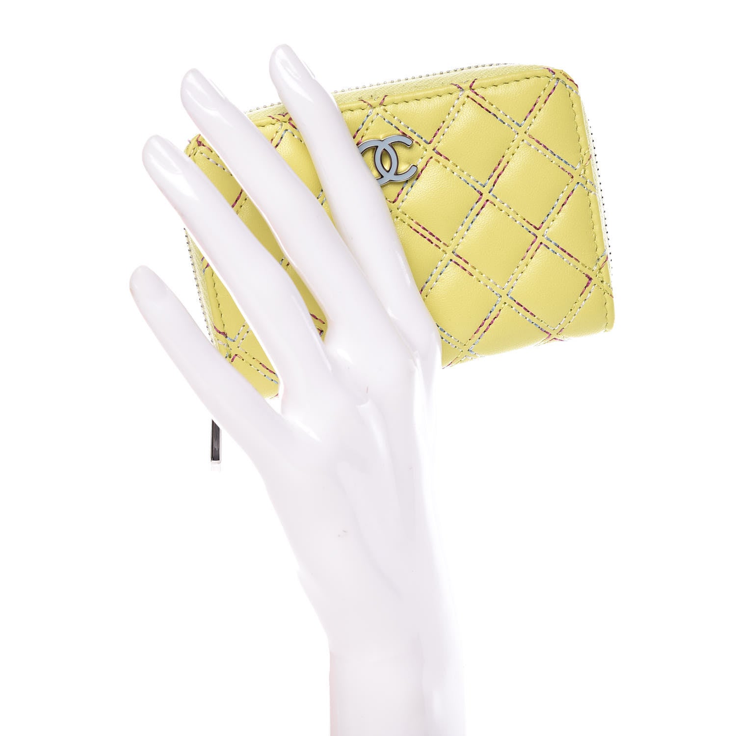 Chanel Lambskin Quilted Zip Card Holder Yellow 2 of 13