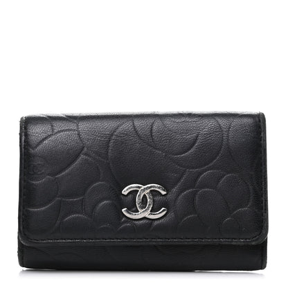 Chanel Lambskin Camellia Embossed 6 Key Holder Black 1 of 7