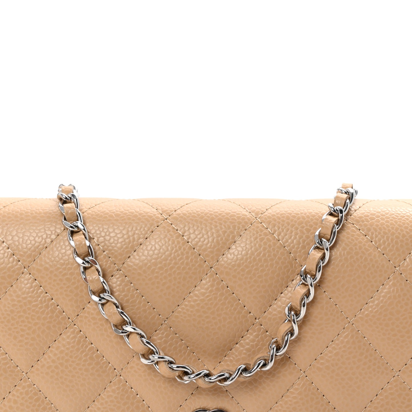 Caviar Quilted Wallet on Chain WOC Beige