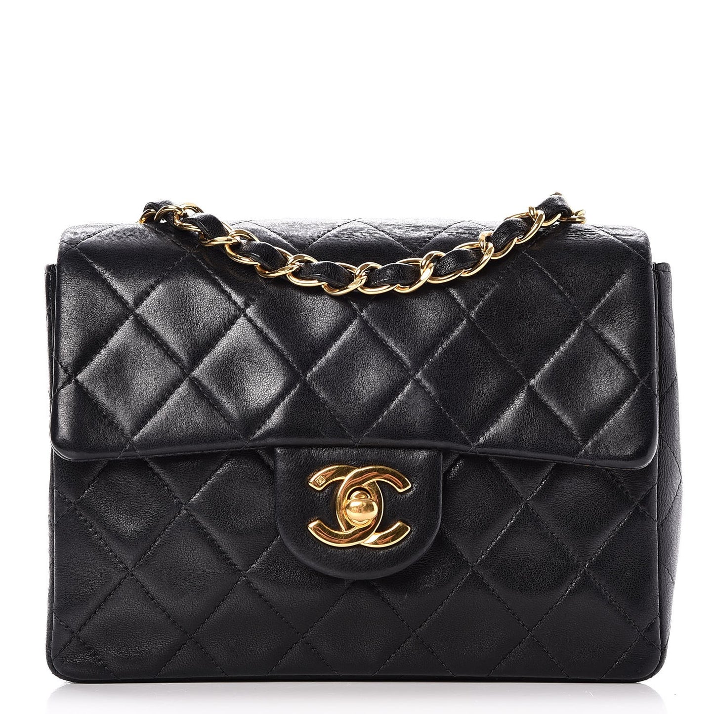 Lambskin Quilted Mini Square Flap Black