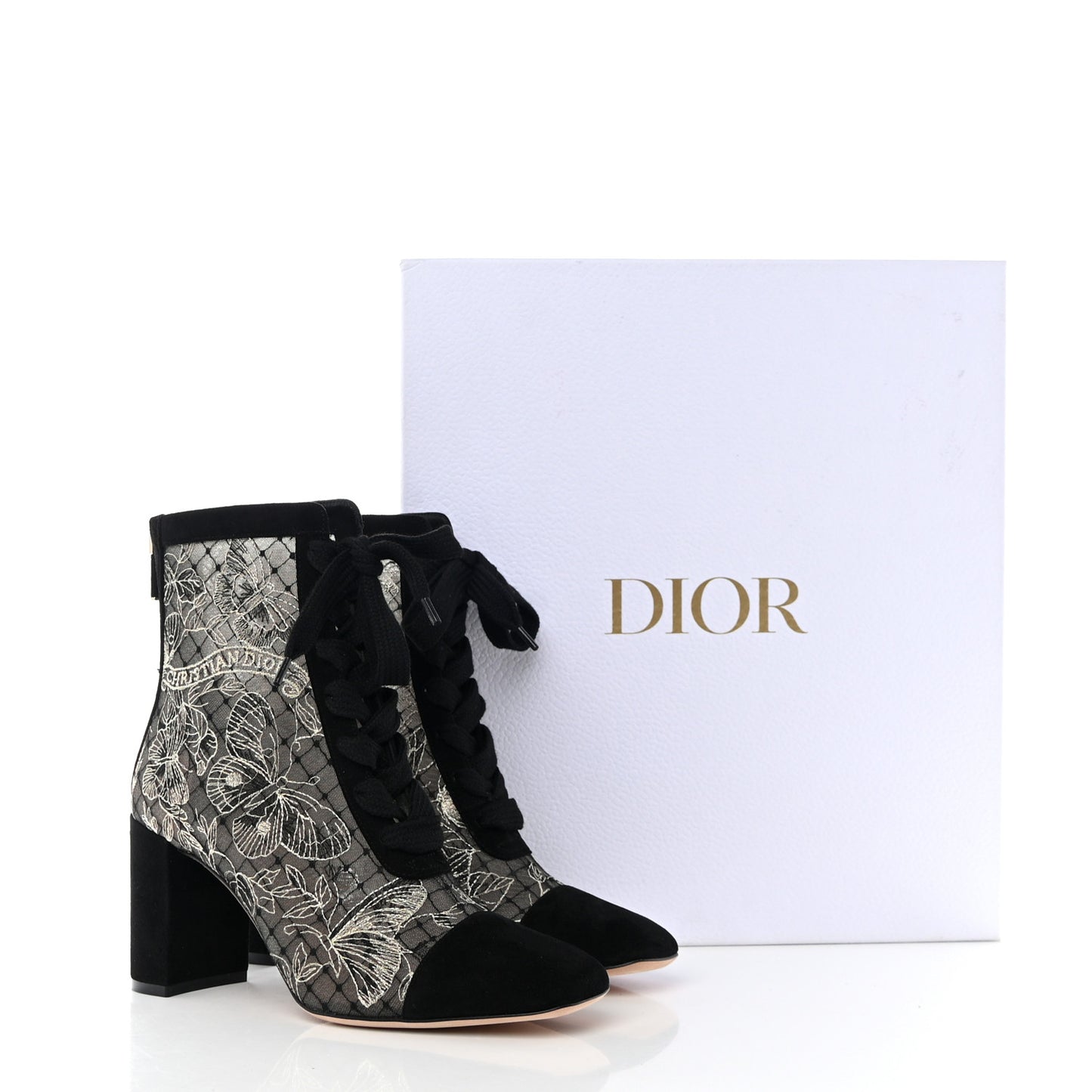 Suede Lurex Butterfly Embroidered Naughtily-D Heeled Ankle Boots 37 Black Gold