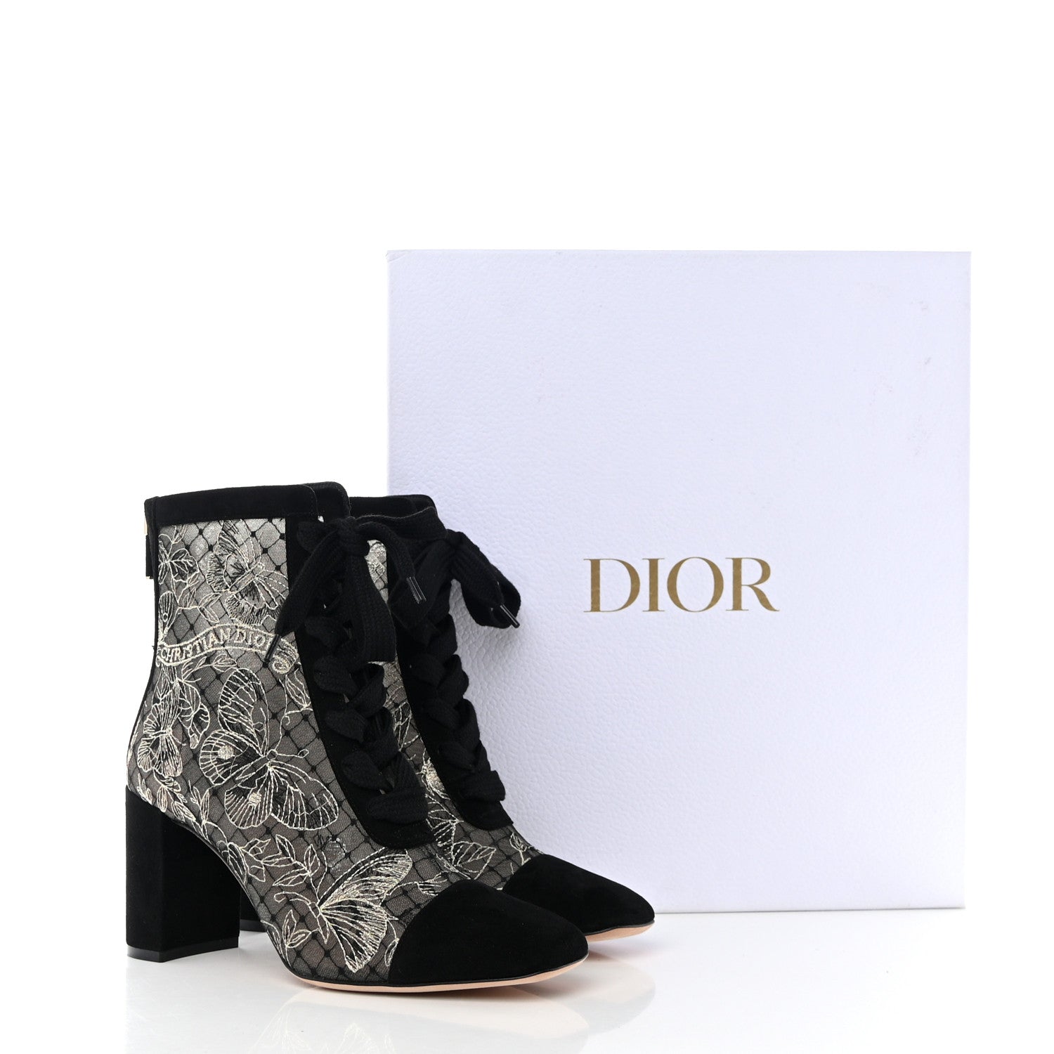 Christian Dior Suede Lurex Butterfly Embroidered Naughtily-D Heeled Ankle Boots 37 Black Gold 11 of 11