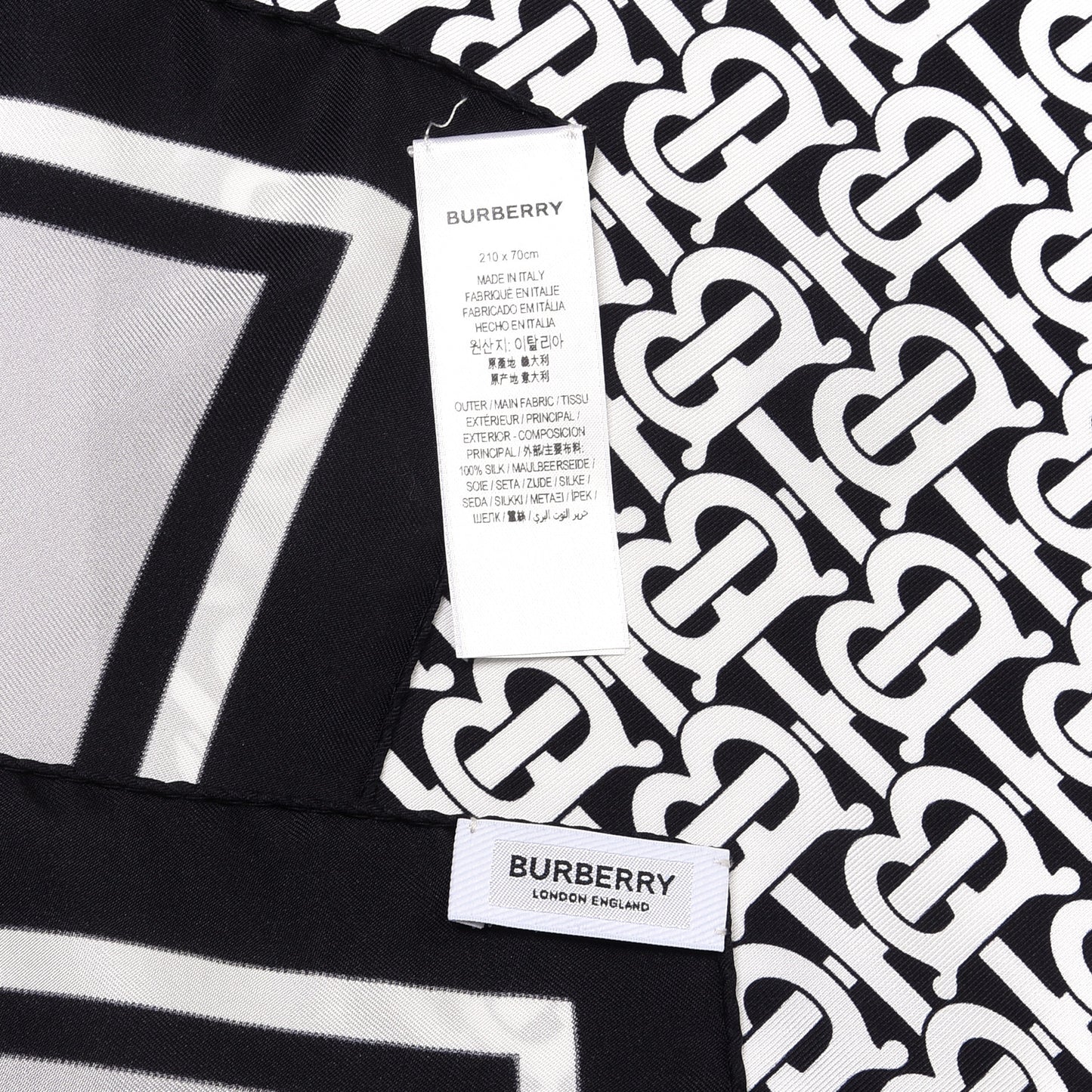 Silk Vintage Check Icon Stripe TB Monogram Print Scarf Archive Black White