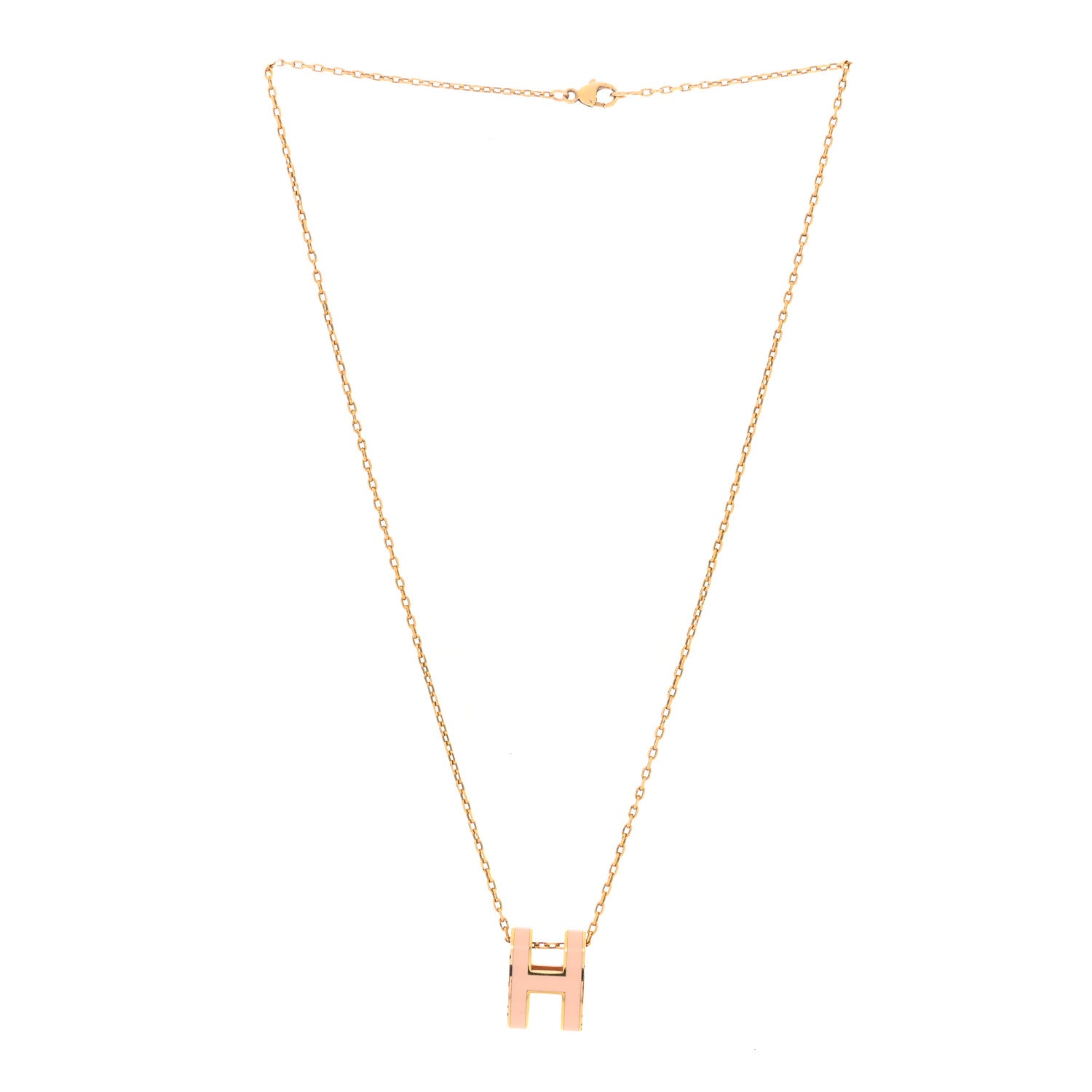 Hermes Lacquered Gold Pop H Pendant Necklace Rose Dragee 3 of 7