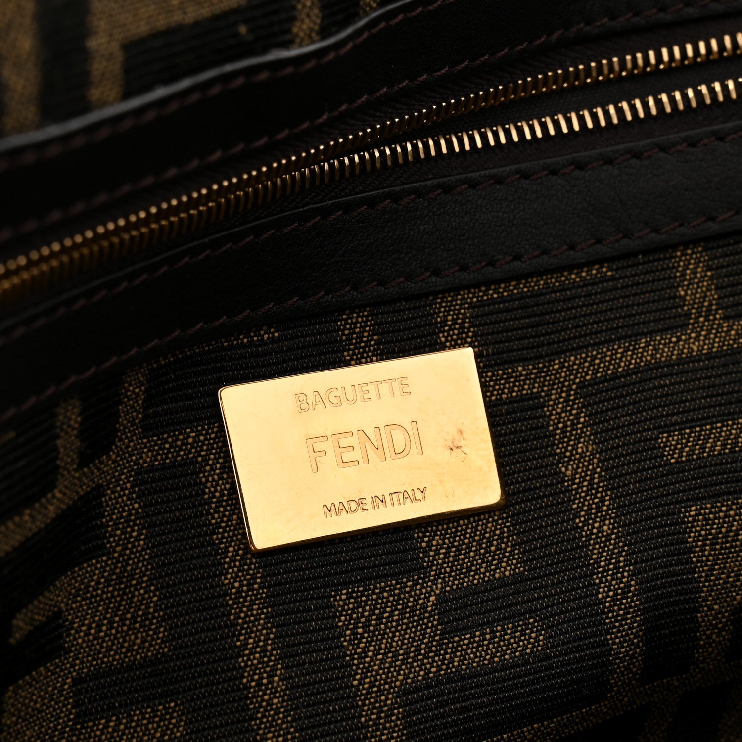 Fendi Fabric Jacquard FF 1974 Medium Baguette Tobacco Moro Black 6 of 10