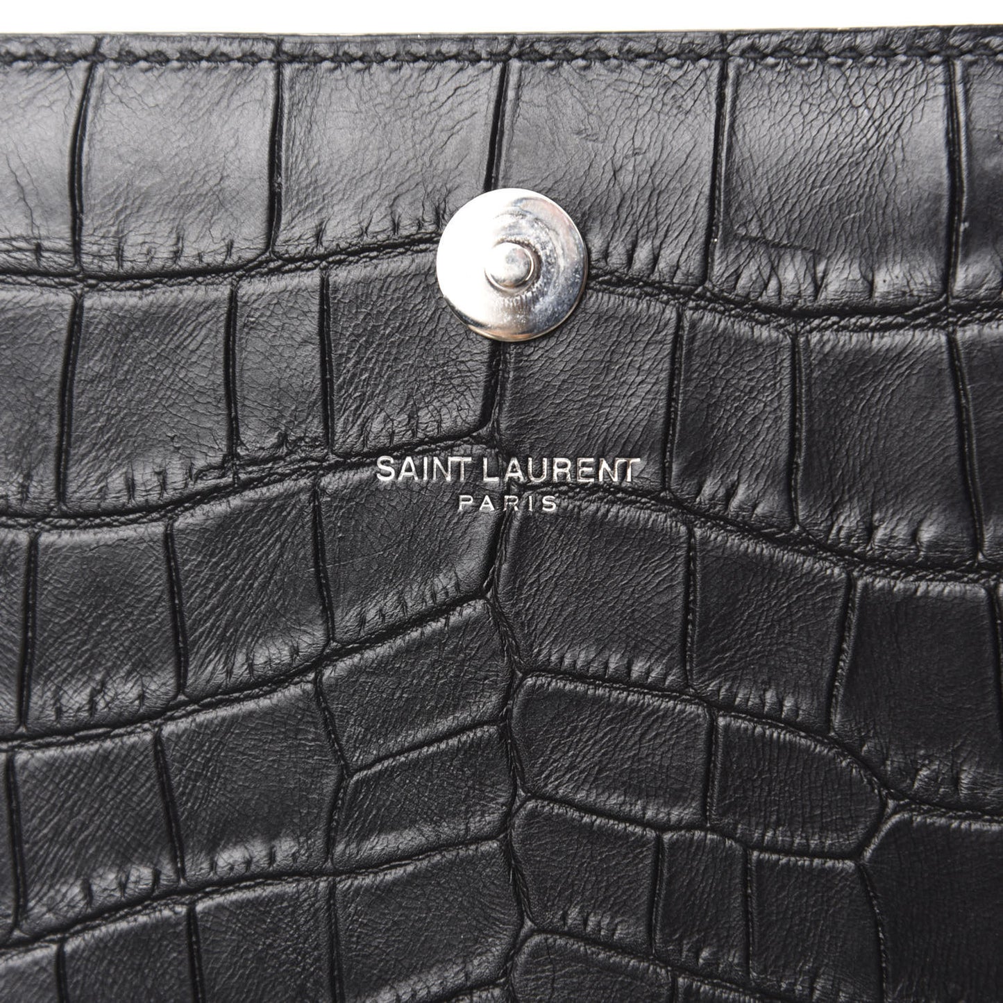 Calfskin Crocodile Embossed Classic Kate Monogram Clutch Black