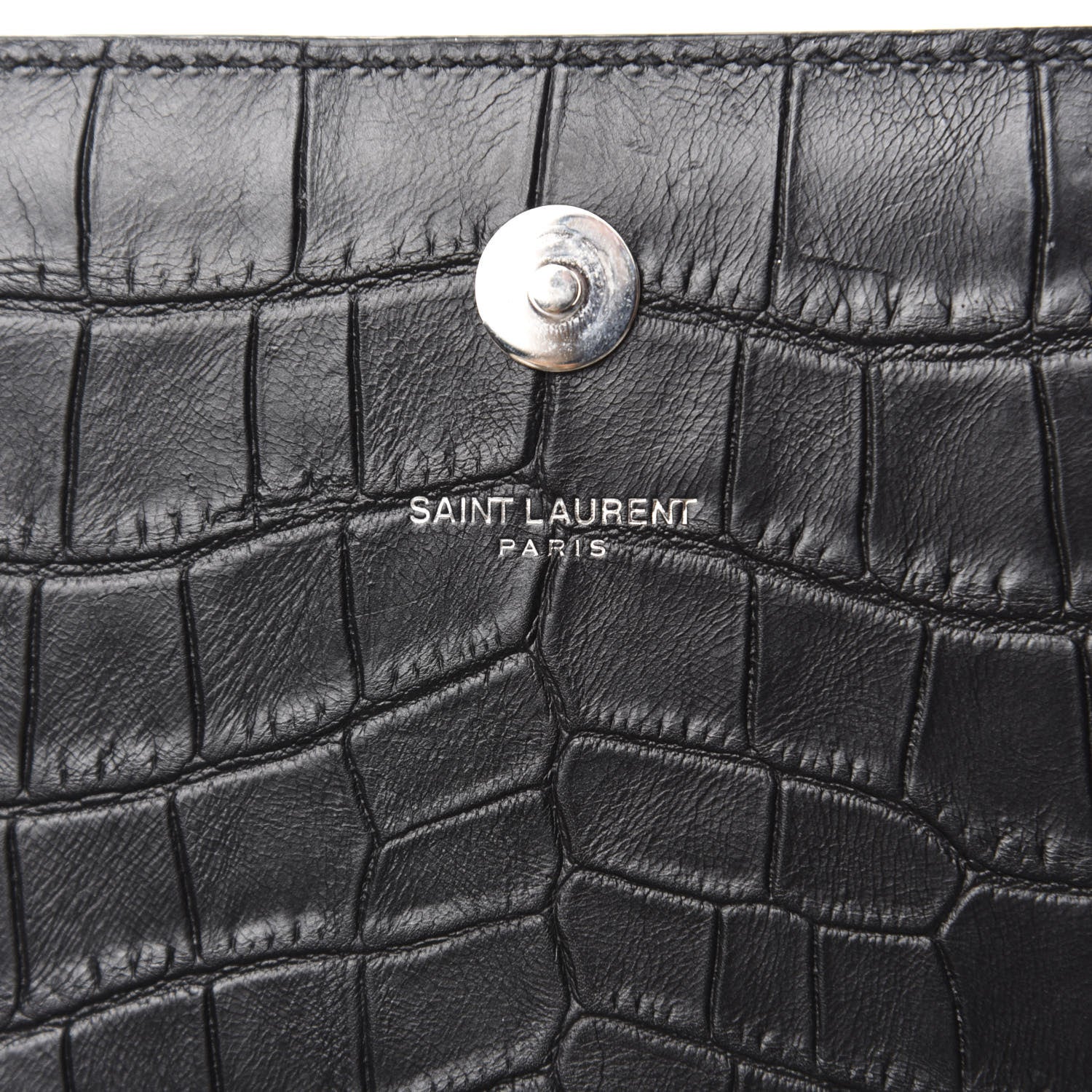 Saint Laurent Calfskin Crocodile Embossed Classic Kate Monogram Clutch Black 7 of 8