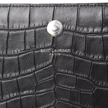 Saint Laurent Calfskin Crocodile Embossed Classic Kate Monogram Clutch Black 7 of 8
