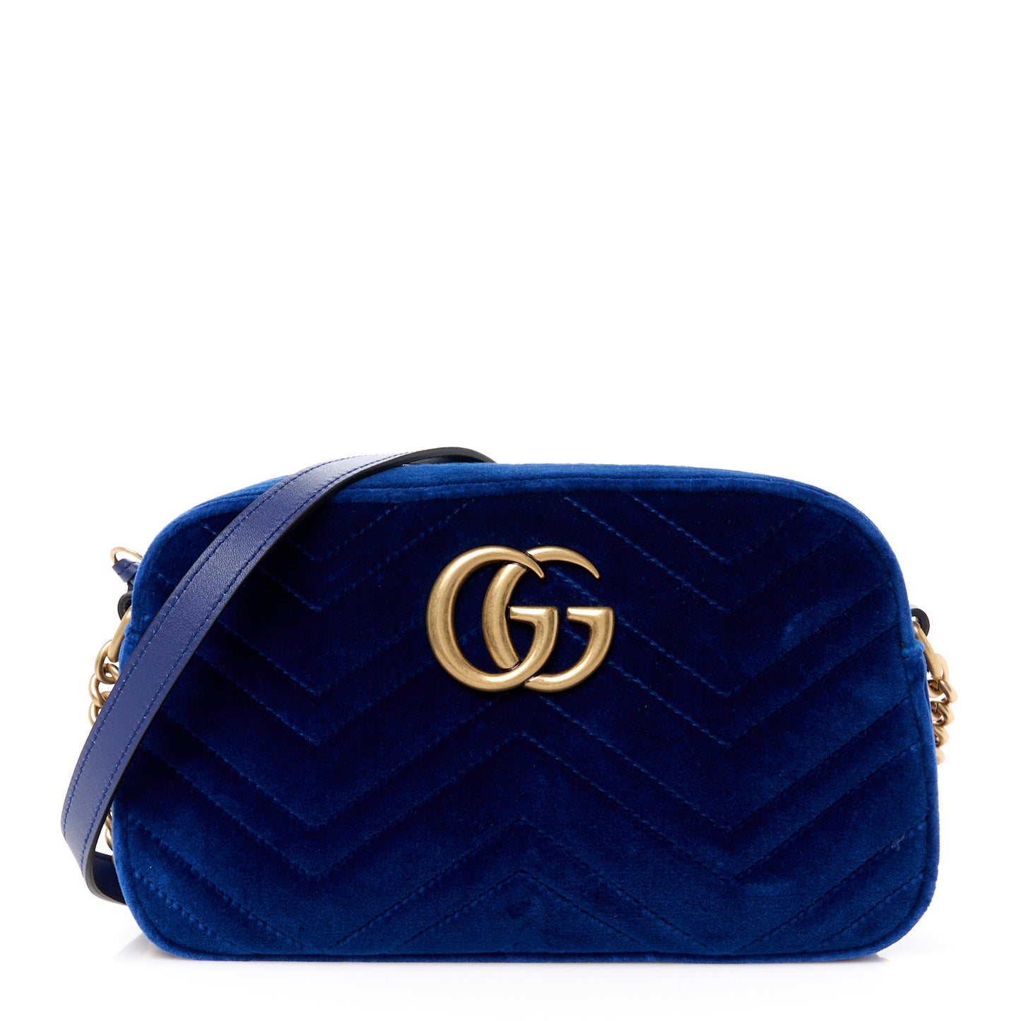 Velvet Matelasse Small GG Marmont Chain Shoulder Bag Cobalt