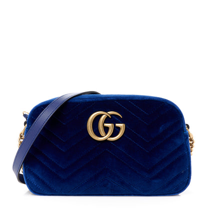 Gucci Velvet Matelasse Small GG Marmont Chain Shoulder Bag Cobalt 1 of 11