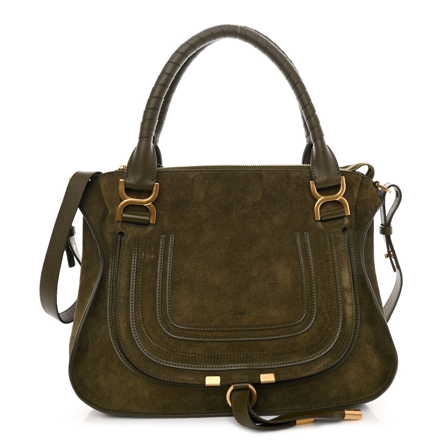 Suede Calfskin Medium Marcie Satchel Deep Olive