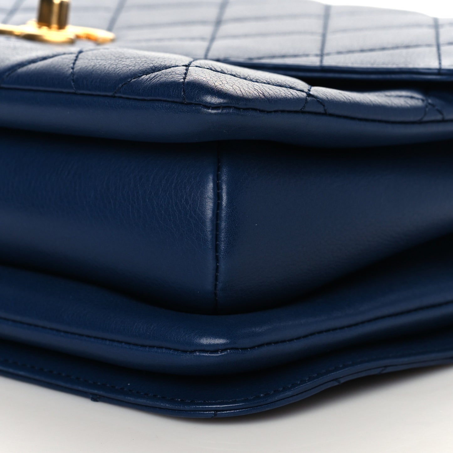 Calfskin Quilted Metal Top Handle Envelope Flap Blue