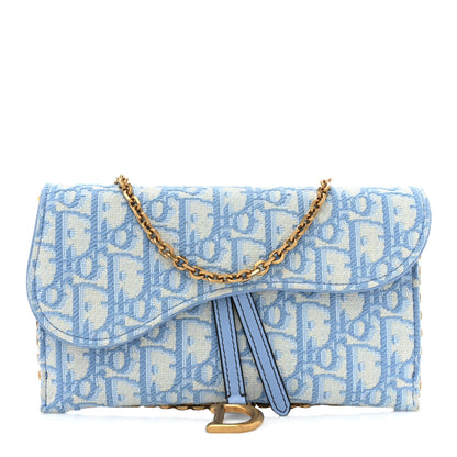 Christian Dior Oblique Saddle Chain Long Wallet Cornflower Blue 1 of 14