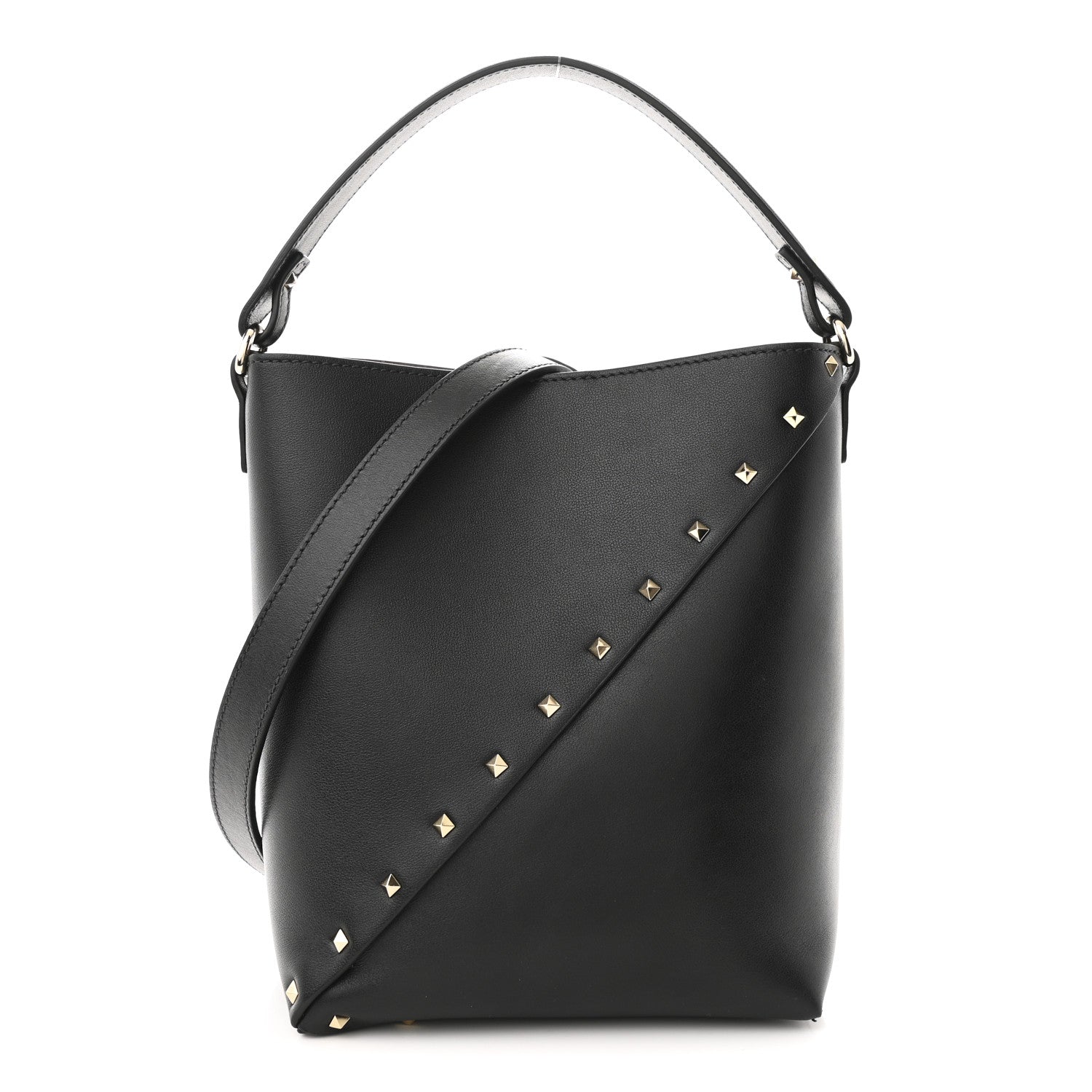 Valentino Garavani Calfskin Rockstud Wispy Bucket Bag Black 1 of 10
