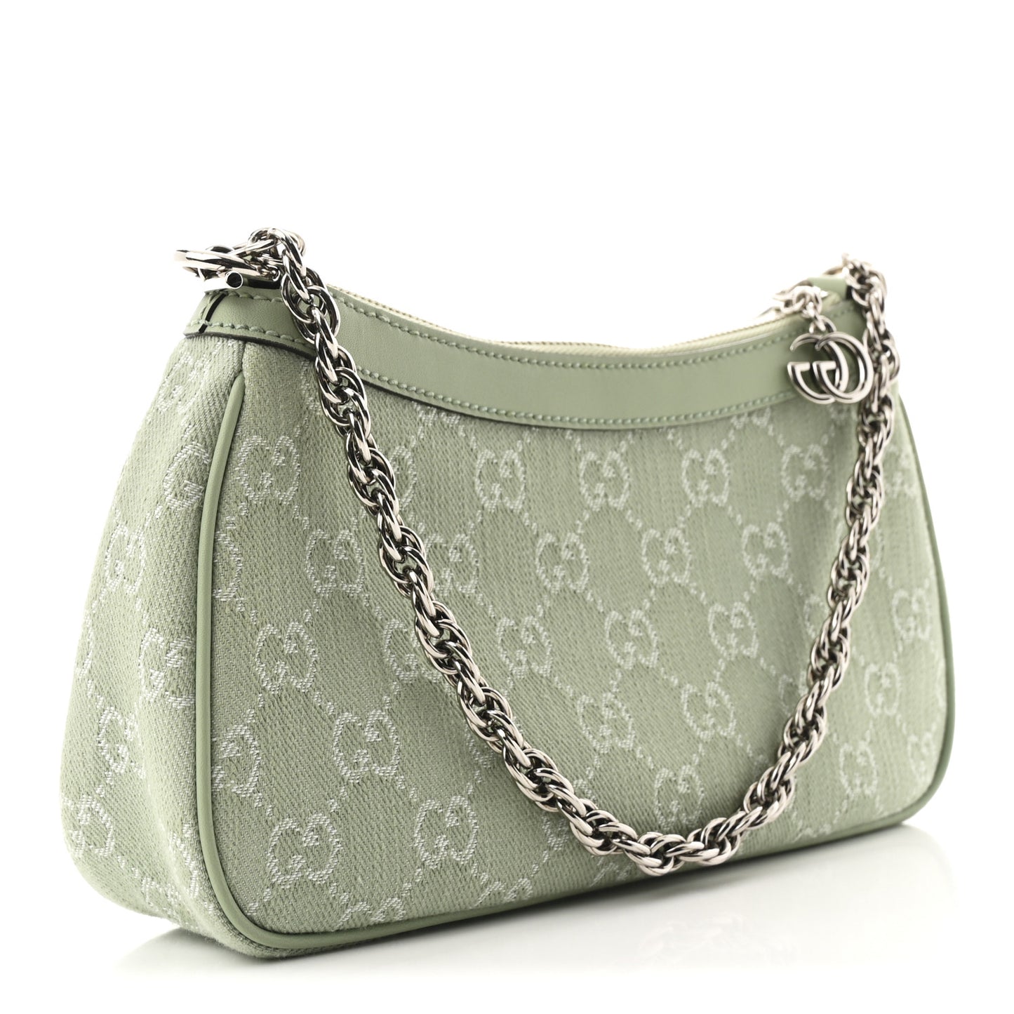 Denim GG Monogram Calfskin Small Shoulder Bag Pale Green