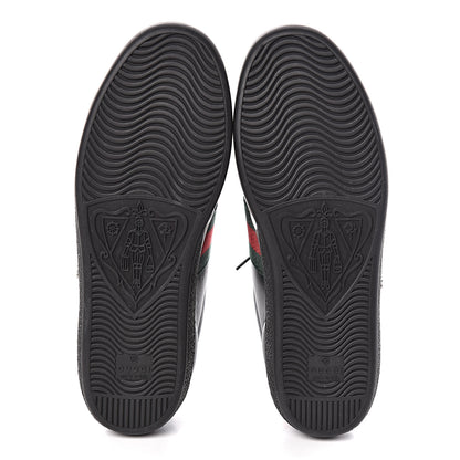 Gucci Calfskin Ayers Web Pierced Heart Embroidered Ace Sneakers 36.5 Black 5 of 9
