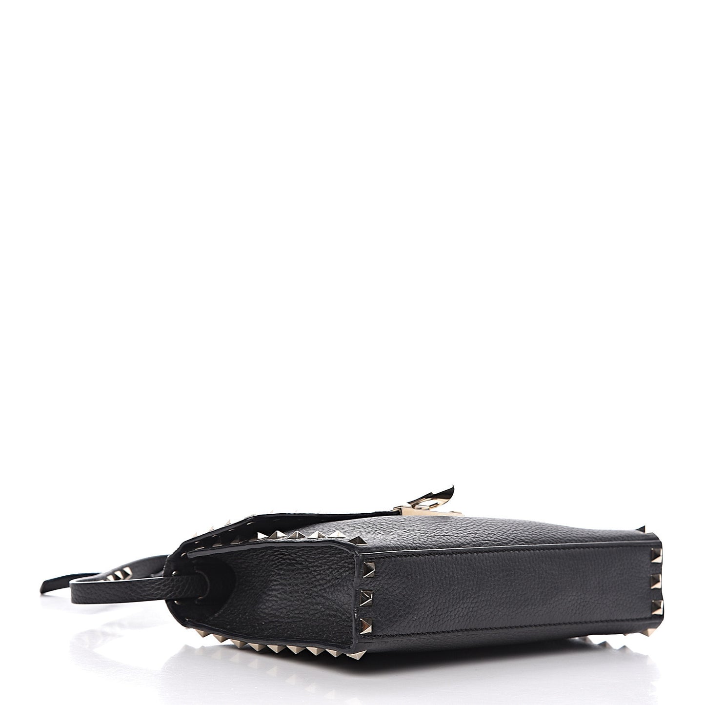 Pebbled Calfskin Medium Rockstud Flip Lock Crossbody Bag Black