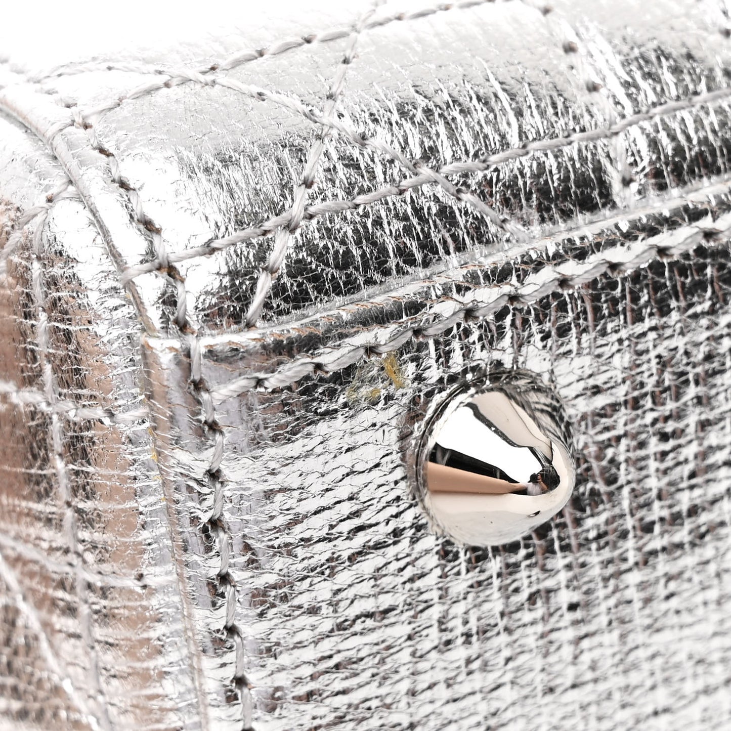 Metallic Grained Calfskin Cannage Small Lucky Badges My Lady Dior Silver