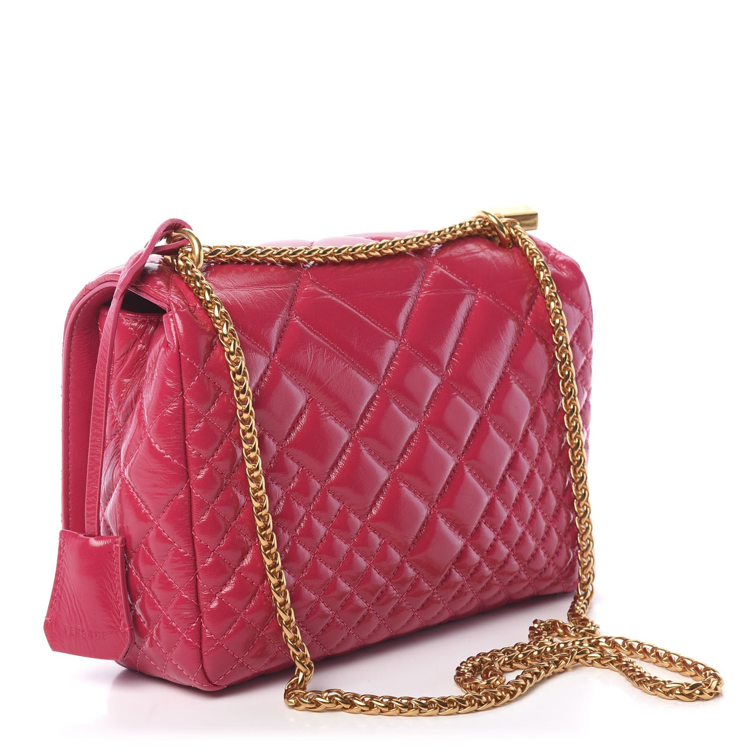 Versace Patent Nappa Quilted Medium Icon Shoulder Bag Fuchsia 3 of 9