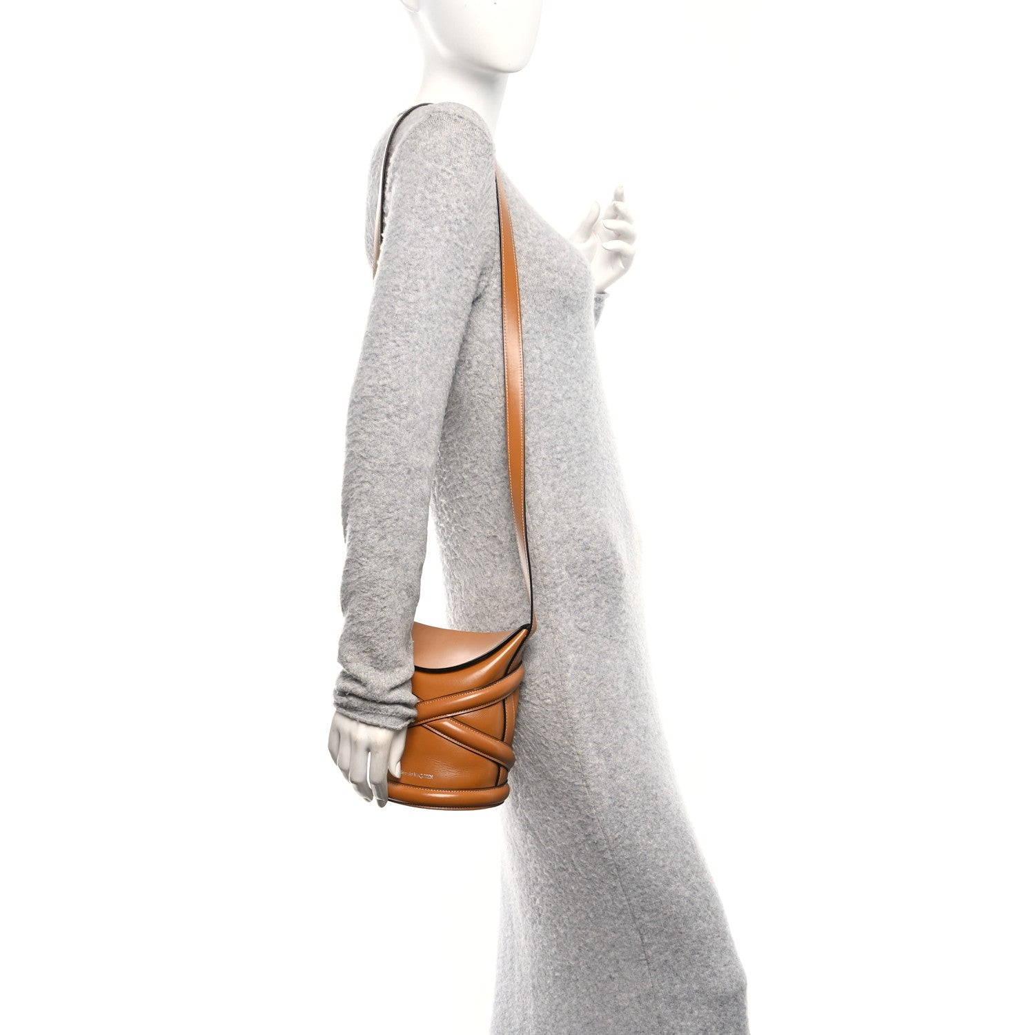 Alexander McQueen Calfskin Curve Bucket Bag Tan 2 of 11