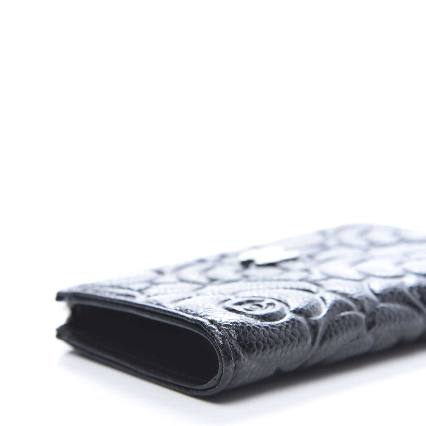 Caviar Camellia Embossed Key Holder Case Black
