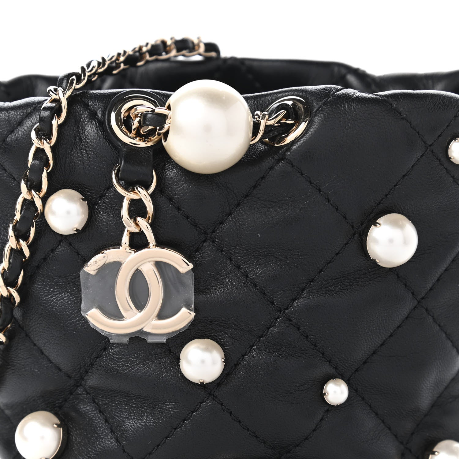 Chanel Lambskin Quilted Pearl Mini About Pearls Drawstring Bag Black 10 of 11