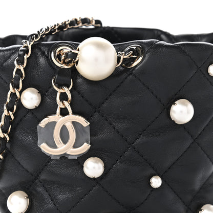 Chanel Lambskin Quilted Pearl Mini About Pearls Drawstring Bag Black 10 of 11
