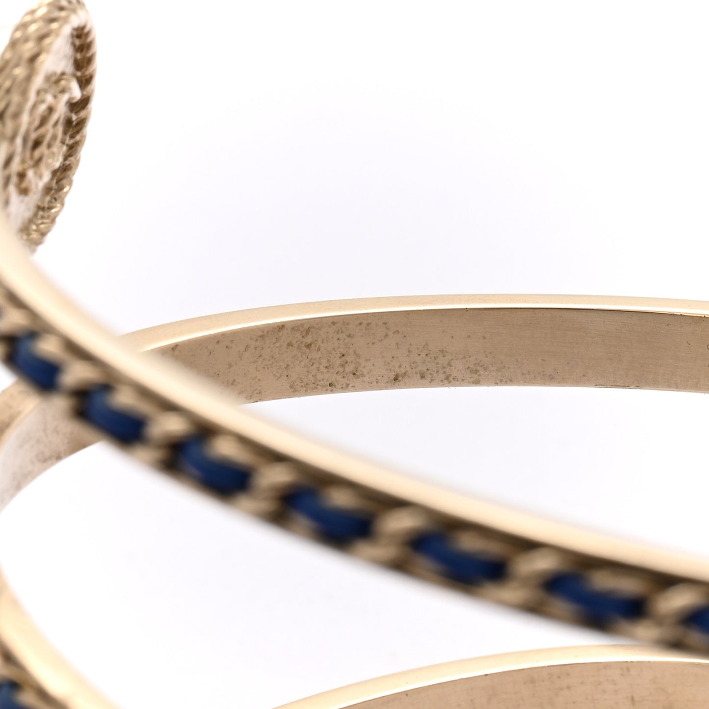 Lambskin Pearl Twist CC Bangle Bracelet M Gold Blue