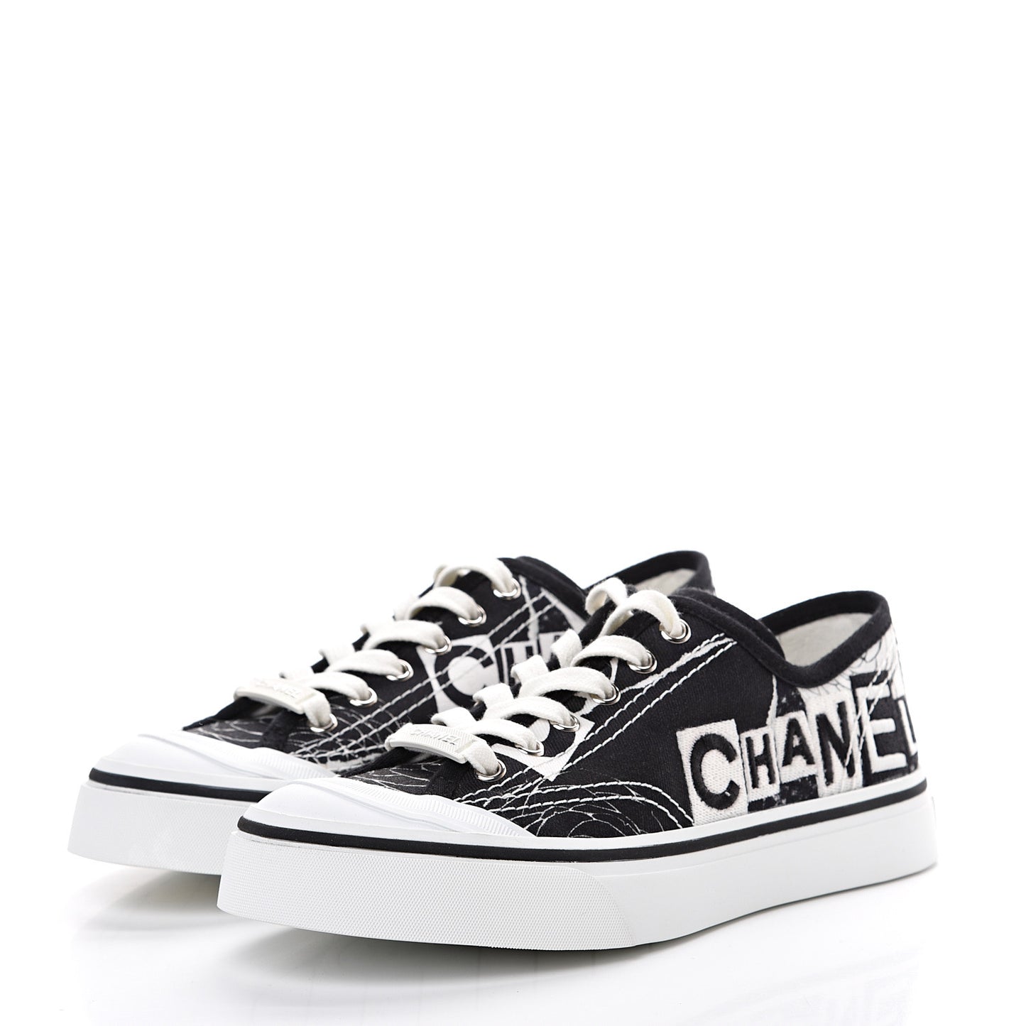Printed Fabric Low Top Logo Sneakers 35.5 White Black