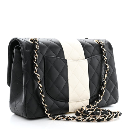 Chanel Lambskin Quilted Medium Double Flap Black White 3 of 11