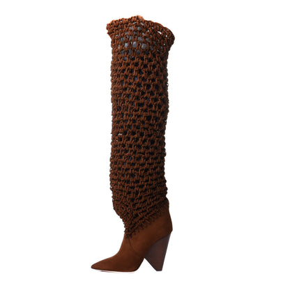 Saint Laurent Suede Twine Soho Niki 105 Thigh High Boots 38 Light Land 1 of 8