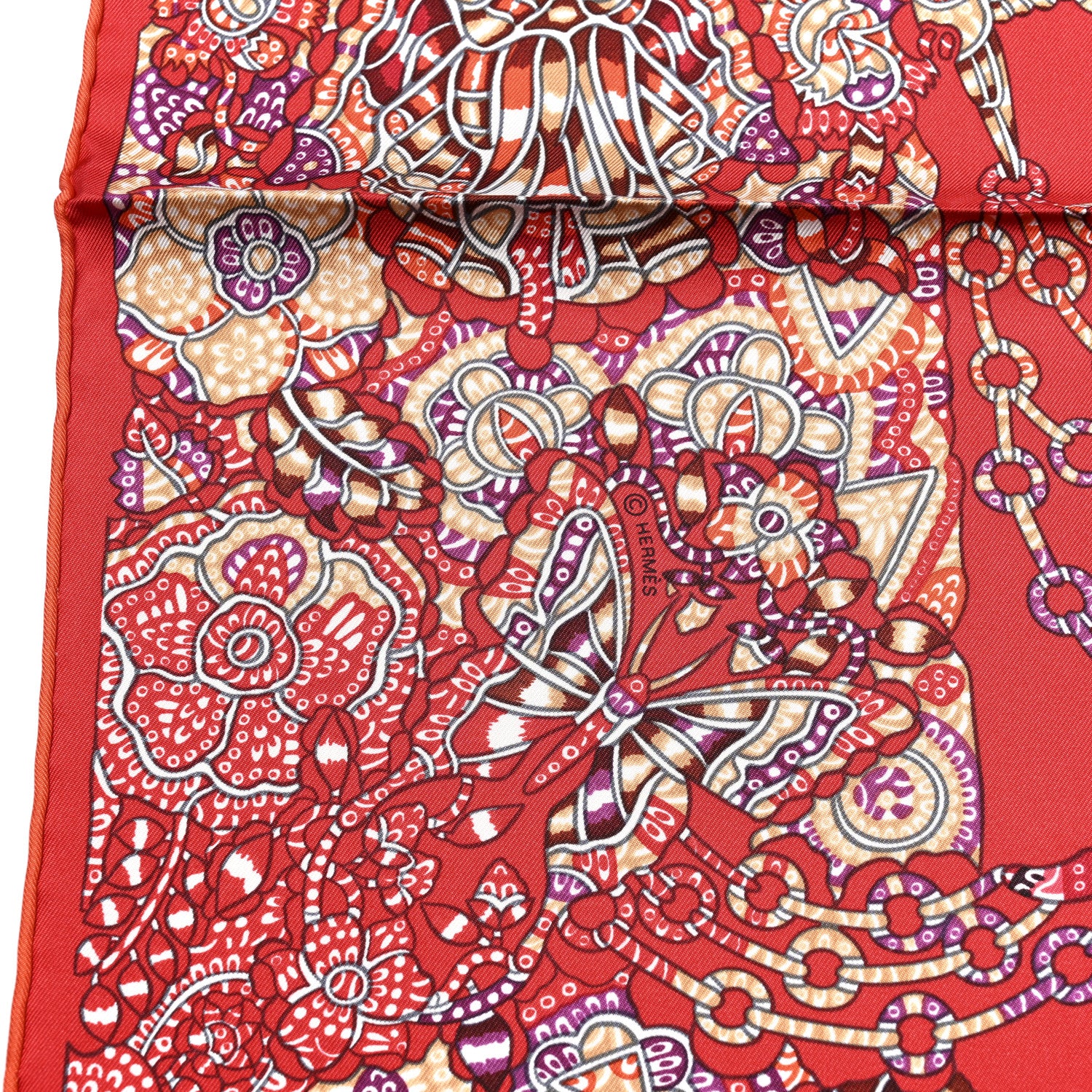 Hermes Silk La Légende De La Forêt Scarf 90 Rouge Blanc Bordeaux 4 of 5