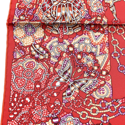 Hermes Silk La Légende De La Forêt Scarf 90 Rouge Blanc Bordeaux 4 of 5