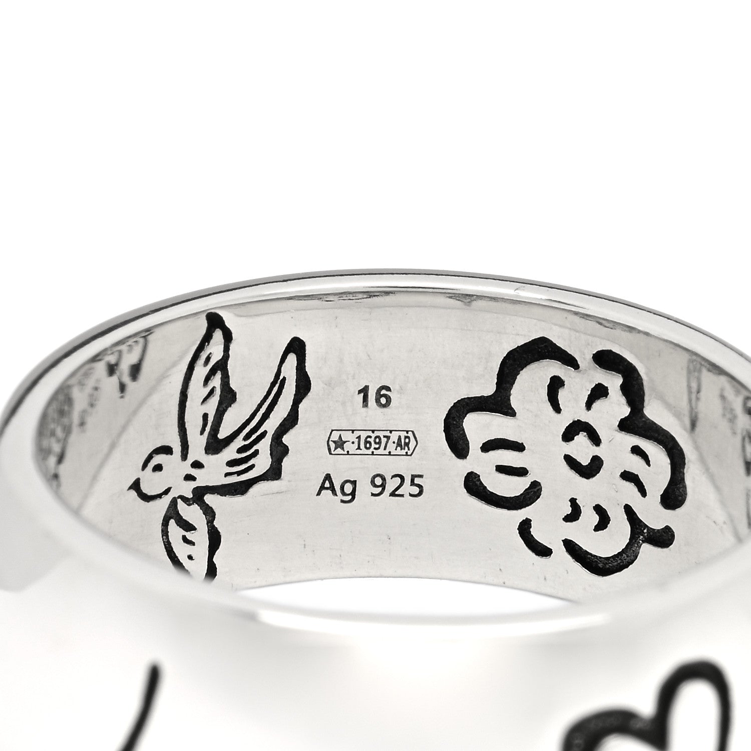 Gucci Sterling Silver Wide Blind for Love Band Ring 55 7.25 4 of 4