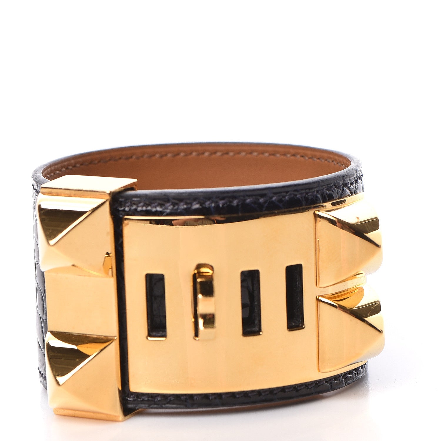 Hermes Shiny Alligator Collier De Chien CDC Bracelet S Bleu Marine 3 of 6