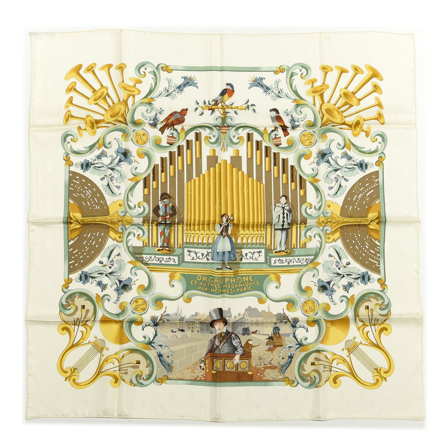 Hermes Silk Orgauphone Et Autres Mecaniques Scarf 90 1 of 3