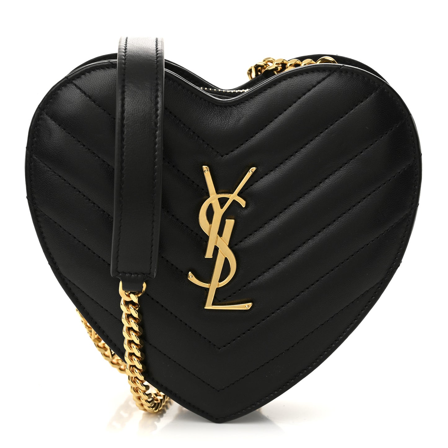 Lambskin Matelasse Chevron Monogram Small Love Heart Chain Bag Black