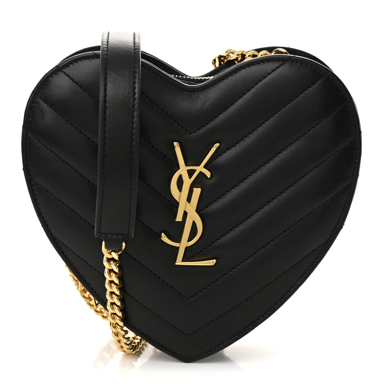 Saint Laurent Lambskin Matelasse Chevron Monogram Small Love Heart Chain Bag Black 1 of 11