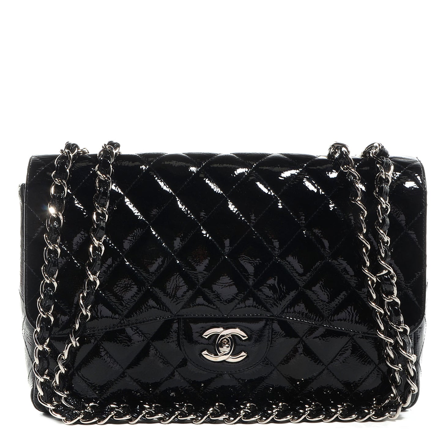 Distressed Patent Jumbo Single Flap Black