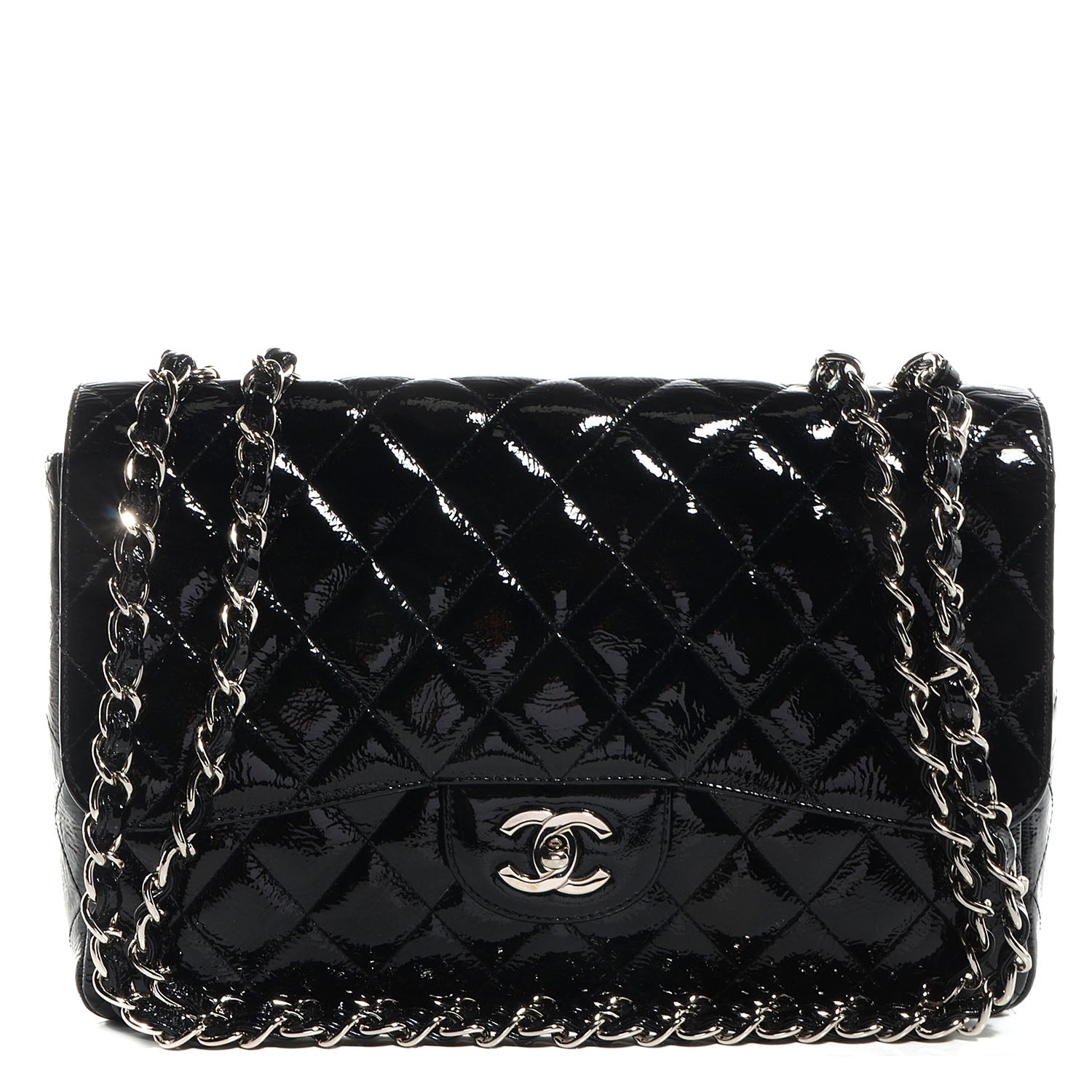 Chanel Distressed Patent Jumbo Single Flap Black 1 of 9