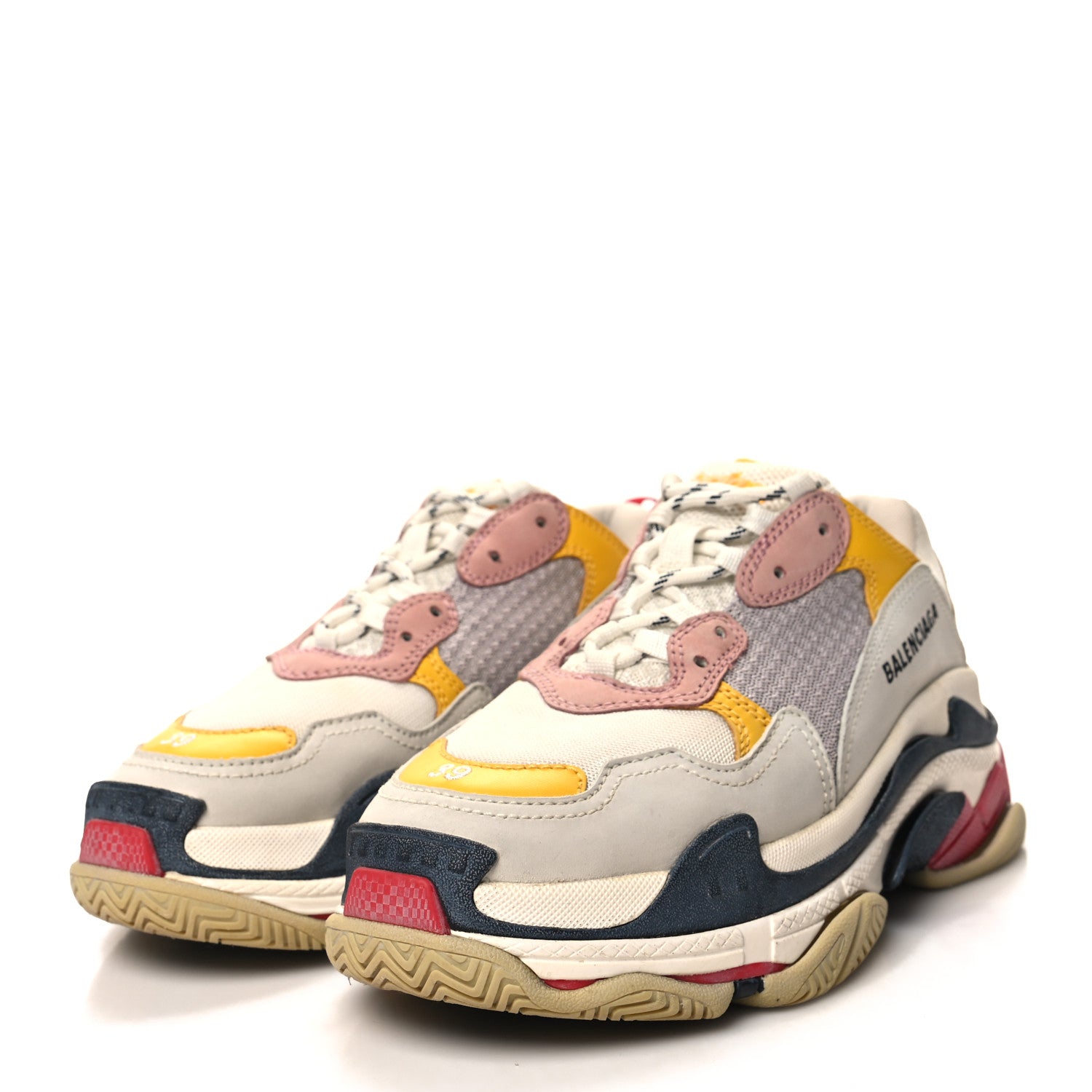 Balenciaga Fabric Mesh Multicolor Womens Triple S Sneakers 39 Yellow Pink Grey 3 of 10